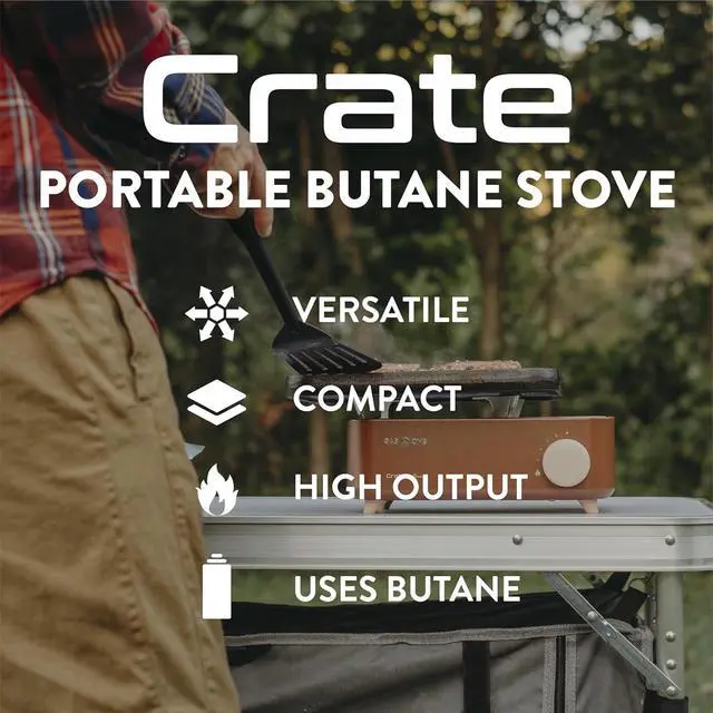 Alt view image 3 of 7 - Gas One Butane Fuel Camp Stove  Crate Series - Mini Stove for Camping, Hiking  Portable Gas Stove with Spiral Flame  Even Heat Distribution  Modern and Easy to Use (Brown)