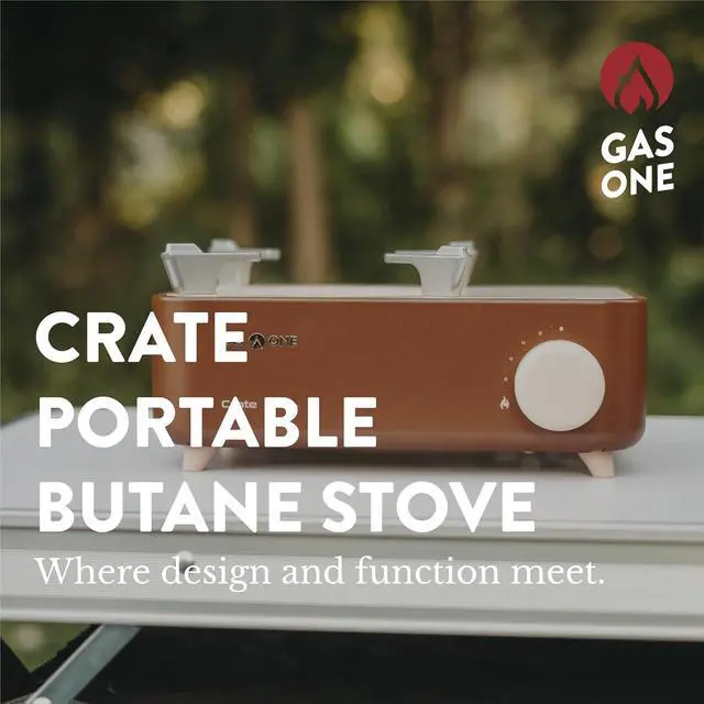 Alt view image 2 of 7 - Gas One Butane Fuel Camp Stove  Crate Series - Mini Stove for Camping, Hiking  Portable Gas Stove with Spiral Flame  Even Heat Distribution  Modern and Easy to Use (Brown)