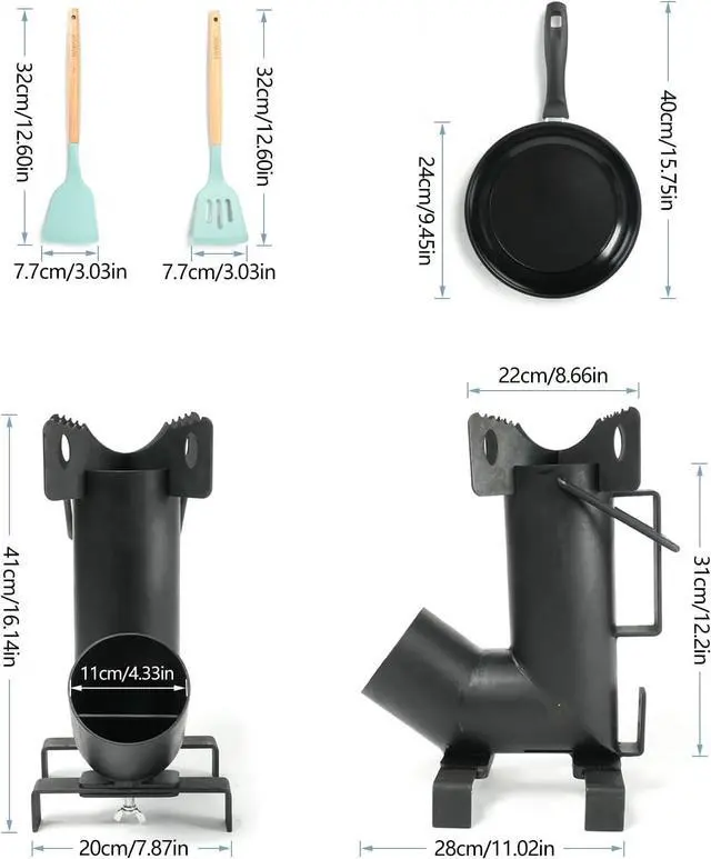 Alt view image 2 of 4 - Wood Burning Rocket Stove, Camping Rocket Stove for Outdoor Cooking with Skillet, Camp Cooking and Emergency Situations
