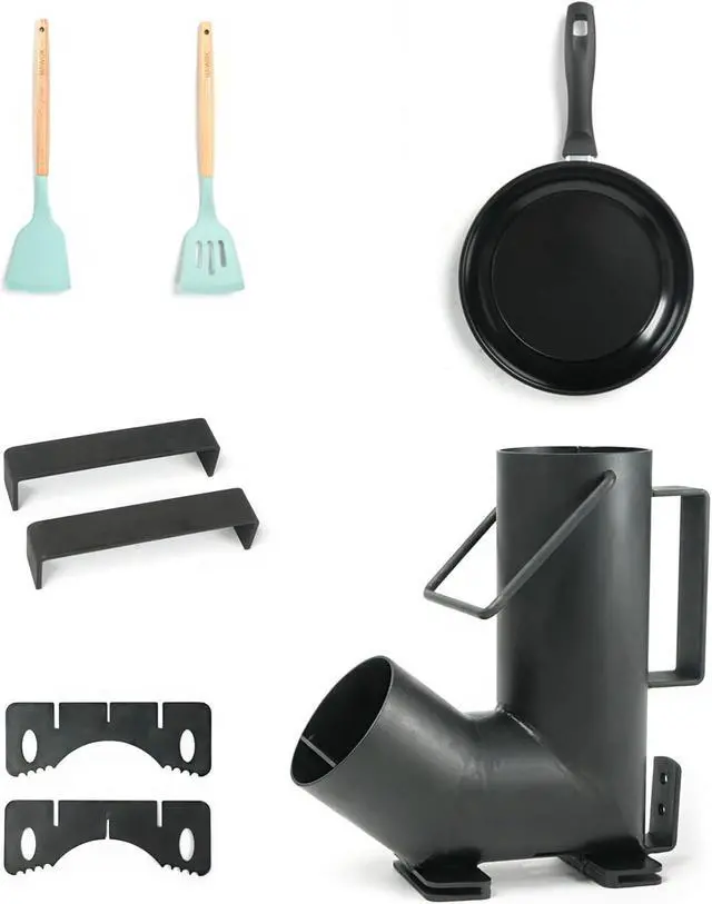 Alt view image 3 of 4 - Wood Burning Rocket Stove, Camping Rocket Stove for Outdoor Cooking with Skillet, Camp Cooking and Emergency Situations