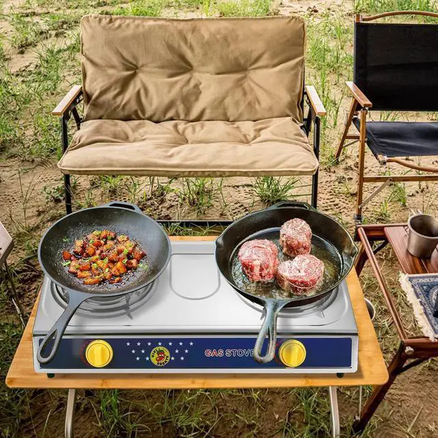 Alt view image 2 of 7 - Vivicreate Camping 20000 BTU 2 burner stainless steel panel auto ignition Propane Gas Outdoor Garden Fishing Hiking Camp Restaurant Stove Burner