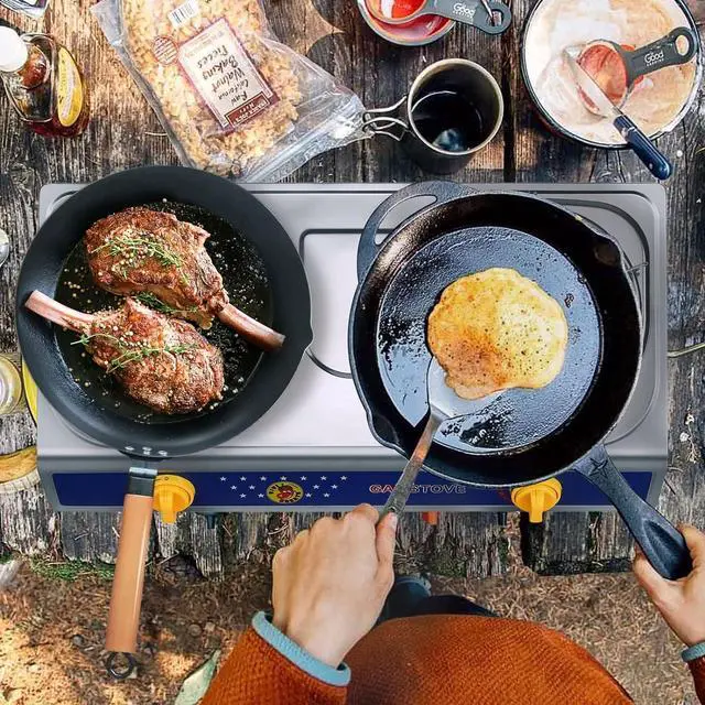 Alt view image 3 of 7 - Vivicreate Camping 20000 BTU 2 burner stainless steel panel auto ignition Propane Gas Outdoor Garden Fishing Hiking Camp Restaurant Stove Burner