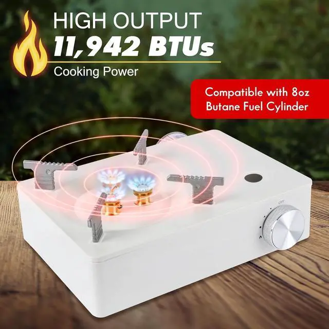 Alt view image 2 of 7 - McKay Camping Stove with Carry Case | Extra High Output, Single Burner Butane Stove Hiking & Camping Accessories, Emergency Preparedness Portable Outdoor Camp Stove, Propane Burner 11942 BTUs| White