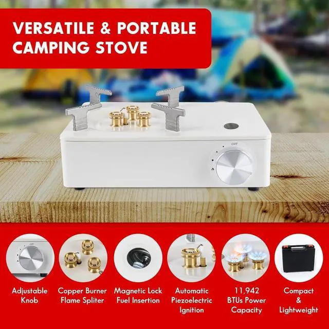 Alt view image 5 of 7 - McKay Camping Stove with Carry Case | Extra High Output, Single Burner Butane Stove Hiking & Camping Accessories, Emergency Preparedness Portable Outdoor Camp Stove, Propane Burner 11942 BTUs| White