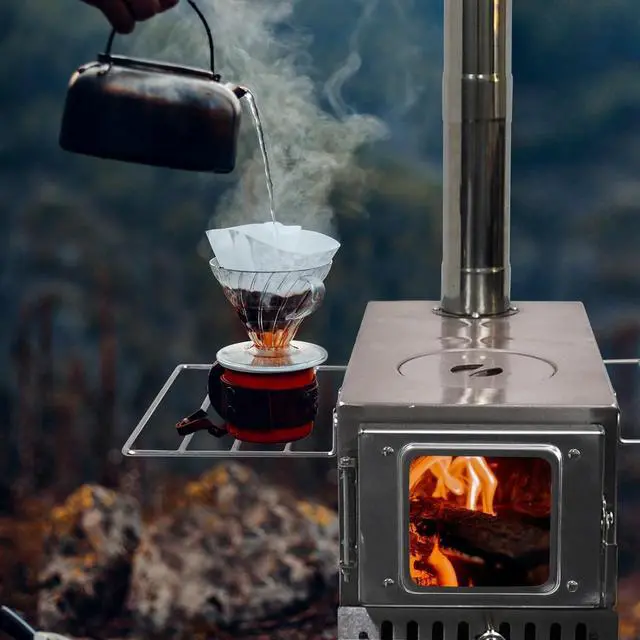 Alt view image 6 of 7 - Outdoor Wood Burning Stove, Portable with Chimney Pipe for Cooking, Camping, Tent, Hiking, Fishing, Backpacking