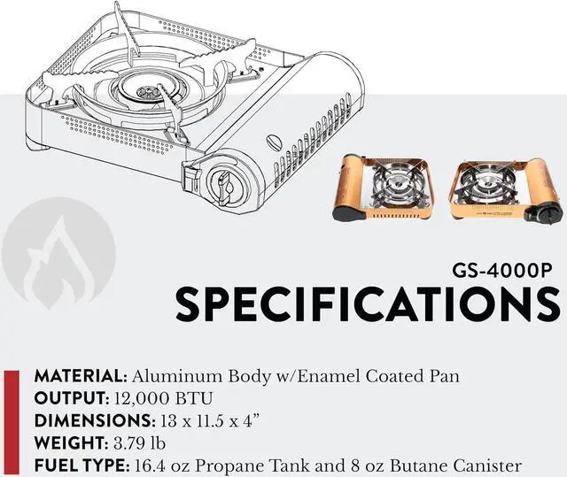 Alt view image 3 of 6 - Gas ONE GS-4000P - Camp Stove - Premium Propane or Butane Stove with Convenient Carrying Case - Patent Pending - Great for Camp Stove and Portable Butane Stove for All Cooking Application