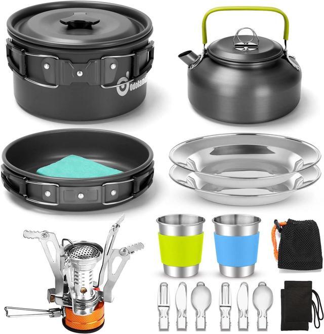 Main image of Odoland 16pcs Camping Cookware Set with Folding Camping Stove, Non-Stick Lightweight Pot Pan Kettle Set with Stainless Steel Cups Plates Forks Knives Spoons for Camping Backpacking Outdoor Picnic