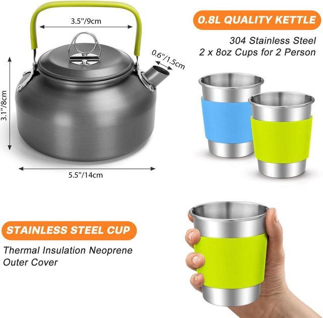 Alt view image 3 of 7 - Odoland 16pcs Camping Cookware Set with Folding Camping Stove, Non-Stick Lightweight Pot Pan Kettle Set with Stainless Steel Cups Plates Forks Knives Spoons for Camping Backpacking Outdoor Picnic
