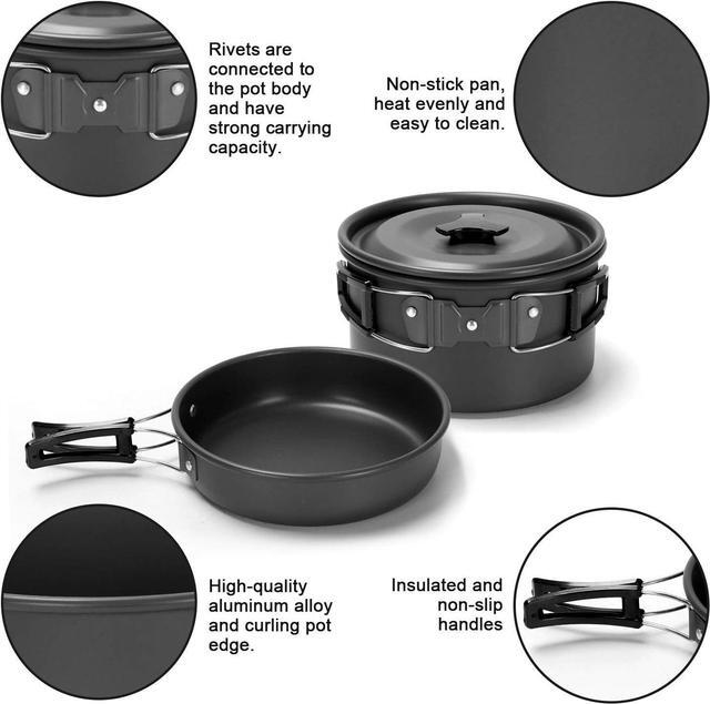 Alt view image 4 of 7 - Odoland 16pcs Camping Cookware Set with Folding Camping Stove, Non-Stick Lightweight Pot Pan Kettle Set with Stainless Steel Cups Plates Forks Knives Spoons for Camping Backpacking Outdoor Picnic