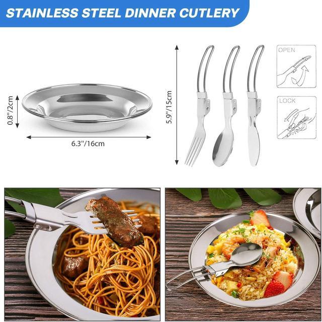 Alt view image 7 of 7 - Odoland 16pcs Camping Cookware Set with Folding Camping Stove, Non-Stick Lightweight Pot Pan Kettle Set with Stainless Steel Cups Plates Forks Knives Spoons for Camping Backpacking Outdoor Picnic