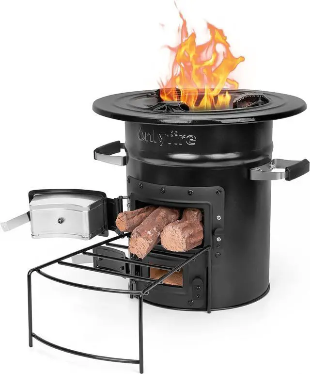 Main image of Onlyfire Camping Rocket Stove Outdoor Portable Wood Burning Camp Stove with High Fuel Efficiency, Real Campfire Stove for Outside Bonfire, Patio & Backyard Cooking, 12.7 x 12.7 x 11.4 Inch