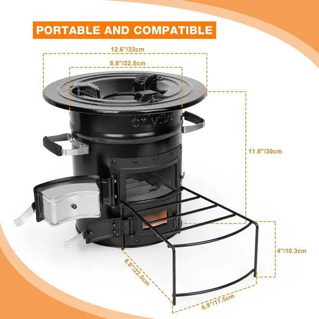 Alt view image 2 of 7 - Onlyfire Camping Rocket Stove Outdoor Portable Wood Burning Camp Stove with High Fuel Efficiency, Real Campfire Stove for Outside Bonfire, Patio & Backyard Cooking, 12.7 x 12.7 x 11.4 Inch