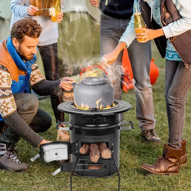 Alt view image 7 of 7 - Onlyfire Camping Rocket Stove Outdoor Portable Wood Burning Camp Stove with High Fuel Efficiency, Real Campfire Stove for Outside Bonfire, Patio & Backyard Cooking, 12.7 x 12.7 x 11.4 Inch