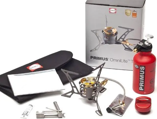 Main image of Primus P-321987 OmniLite Ti Camp Stove with 0.35-Liter Fuel Bottle, Heat Reflector and Windscreen, Grey