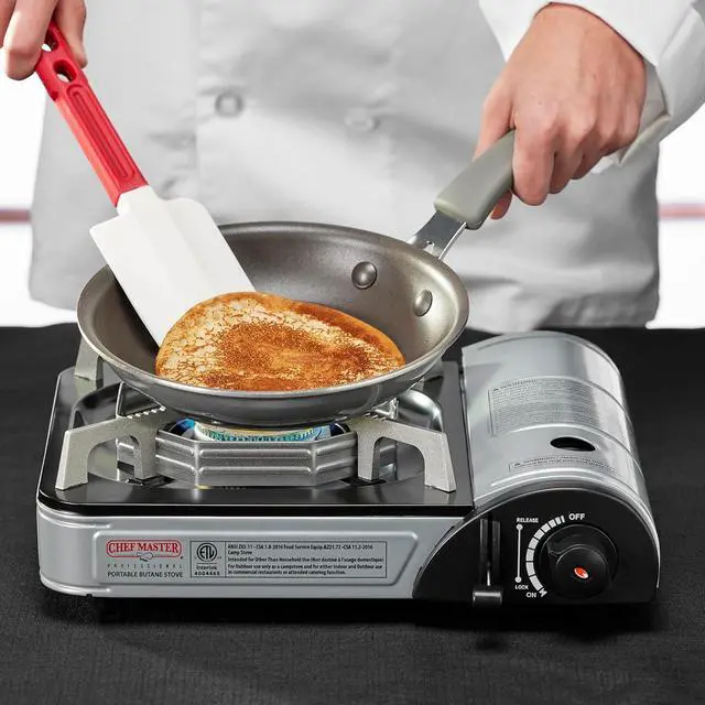 Alt view image 7 of 7 - Chef Master 90011 Portable Butane Stove | 10,000 BTU Outlet | Camp Kitchen Equipment | Emergency Stove | Hurricane Stove | Single Burner Camp Stove | Camping Cooking Stove + 4 Fuel Canisters