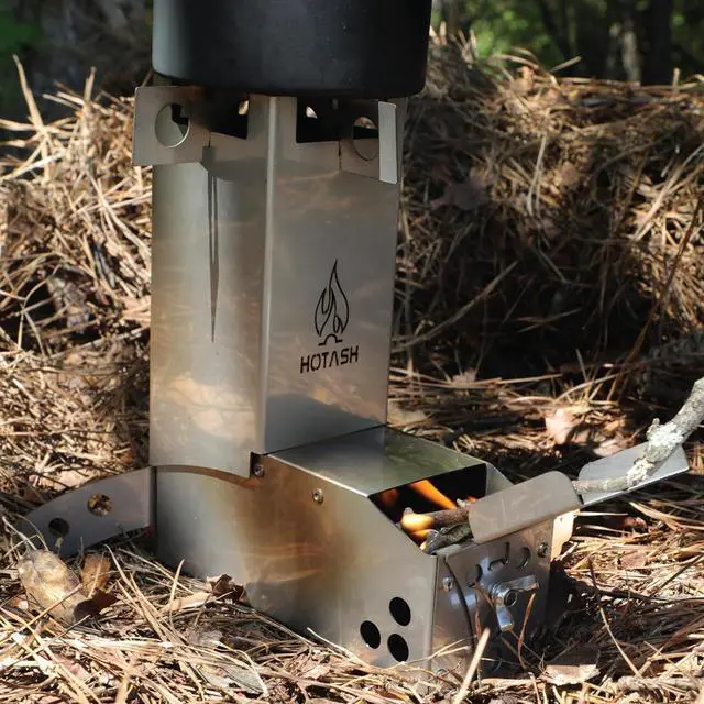 Alt view image 5 of 6 - Hot Ash Mini Wood Burning Titanium and Aluminum Rocket Stove - Compact 1lb Stove for Outdoor Cooking, Camping, and More