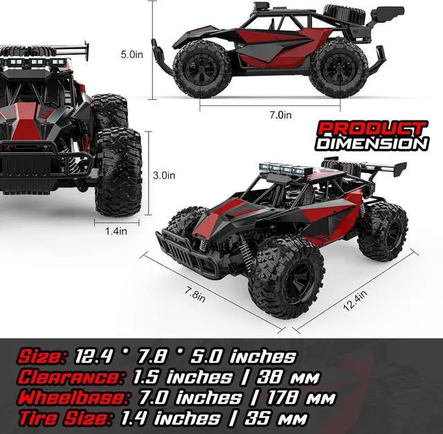 Alt view image 5 of 7 - BLUEJAY Remote Control Car - 2.4GHz High Speed 33KM/H RC Cars Toys, 1:12 Monster RC Truck Off Road with LED Headlight and Rechargeable Battery Gifts for Adults Boys 8-12
