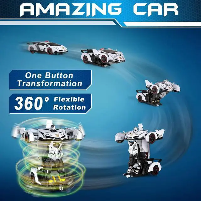 Alt view image 2 of 7 - FDJ Remote Control Car - Transform Toys Car Robot, One Button Deformation to Robot with Flashing Light, 2.4Ghz 1:18 Scale Transforming Police Car Kids Toys with 360 Degree Rotating, Girls Boys Toys