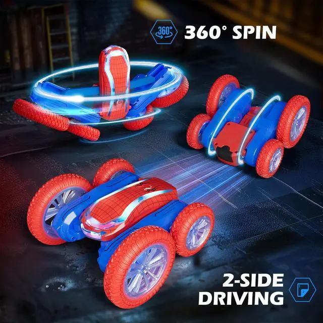 Alt view image 2 of 6 - Remote Control Car, Spider RC Car Toy for Boys Girls Kids 4-6 7-12, Stunt Car with 360 Rotating and Double Sided, LED Lights, Music, 2Modular Batteries 40Mins, Gifts for Birthday Christmas