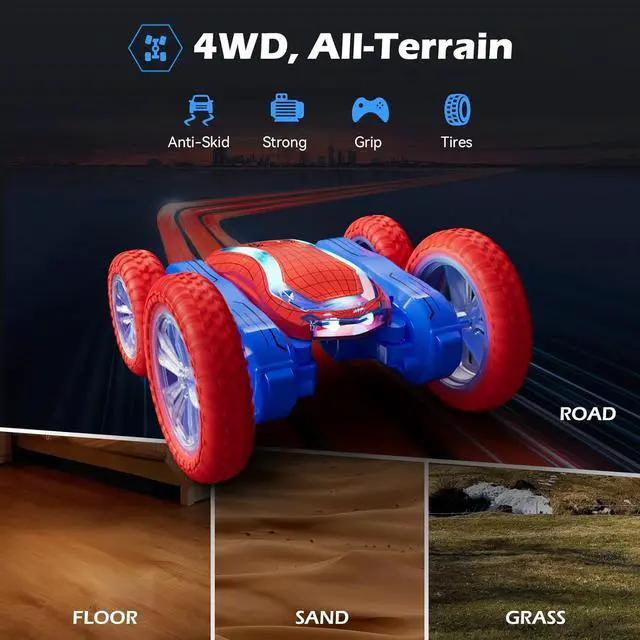 Alt view image 3 of 6 - Remote Control Car, Spider RC Car Toy for Boys Girls Kids 4-6 7-12, Stunt Car with 360 Rotating and Double Sided, LED Lights, Music, 2Modular Batteries 40Mins, Gifts for Birthday Christmas