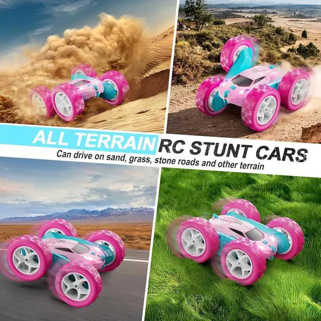 Alt view image 5 of 6 - RC Cars, Pink Remote Control Car for Girls, 2.4 GHZ Double Sided RC Stunt Car 360° Rotating Remote Control Crawler with Headlights Car Toys for 6 7 8 9 10 11 12 Girls Birthday
