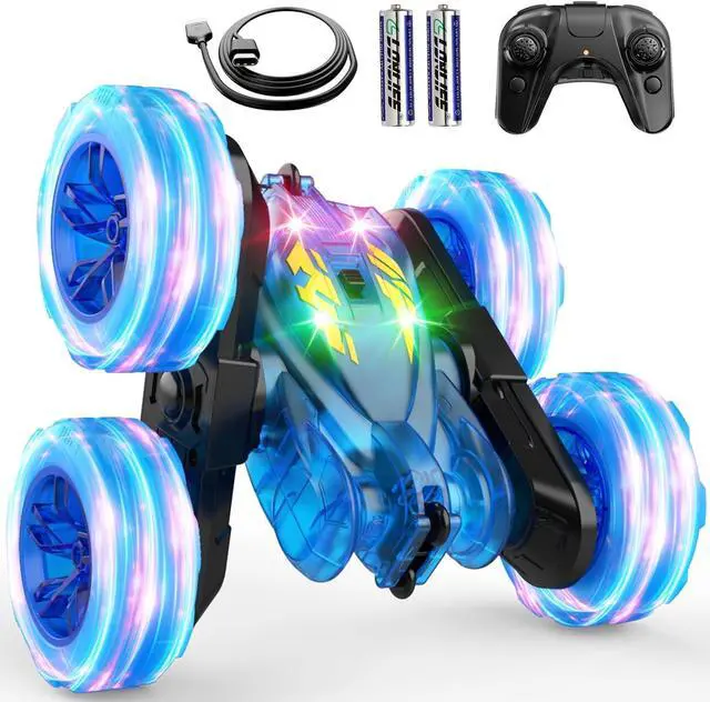 Main image of Remote Control Car,Rechargeable Fast Direct Charging RC Cars for Kids with Colorful Light,Double-Sided 360° Rotating RC Stunt Car 4WD RC Truck Car Toys for Ages 5-7 Gift for Boys Girls Ages 8-12 Blue