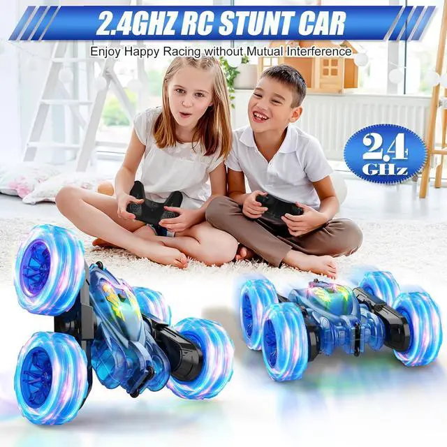 Alt view image 3 of 7 - Remote Control Car,Rechargeable Fast Direct Charging RC Cars for Kids with Colorful Light,Double-Sided 360° Rotating RC Stunt Car 4WD RC Truck Car Toys for Ages 5-7 Gift for Boys Girls Ages 8-12 Blue