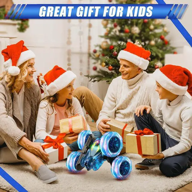 Alt view image 5 of 7 - Remote Control Car,Rechargeable Fast Direct Charging RC Cars for Kids with Colorful Light,Double-Sided 360° Rotating RC Stunt Car 4WD RC Truck Car Toys for Ages 5-7 Gift for Boys Girls Ages 8-12 Blue