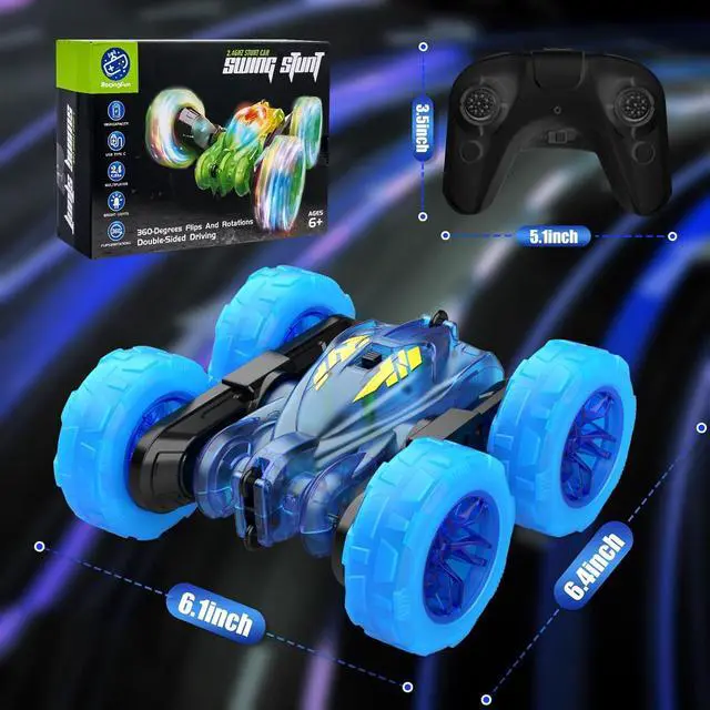 Alt view image 6 of 7 - Remote Control Car,Rechargeable Fast Direct Charging RC Cars for Kids with Colorful Light,Double-Sided 360° Rotating RC Stunt Car 4WD RC Truck Car Toys for Ages 5-7 Gift for Boys Girls Ages 8-12 Blue