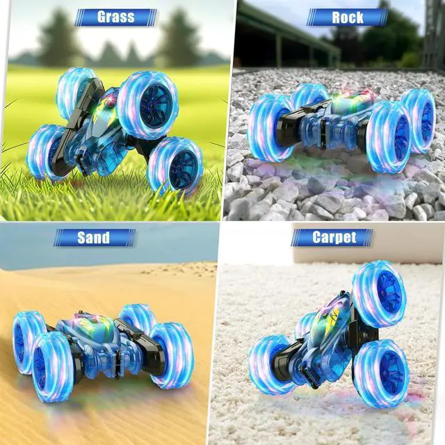 Alt view image 7 of 7 - Remote Control Car,Rechargeable Fast Direct Charging RC Cars for Kids with Colorful Light,Double-Sided 360° Rotating RC Stunt Car 4WD RC Truck Car Toys for Ages 5-7 Gift for Boys Girls Ages 8-12 Blue