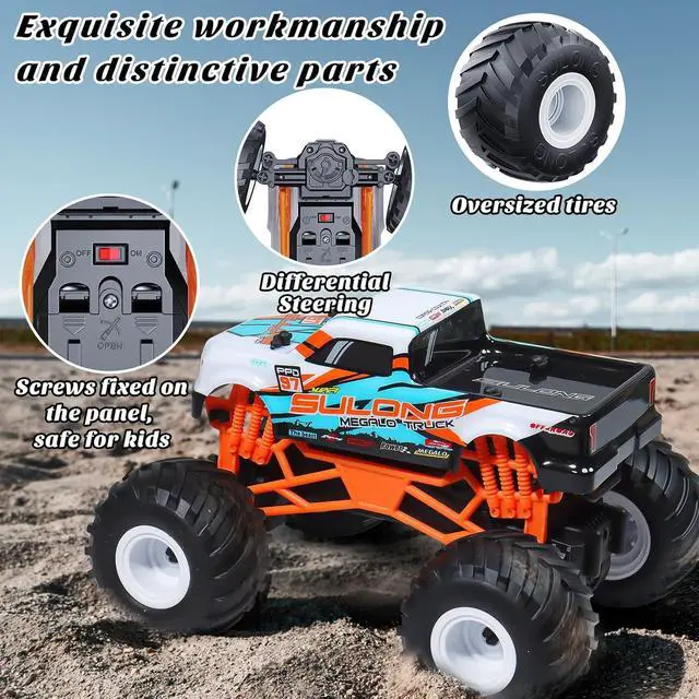 Alt view image 5 of 7 - 1:16 Scale RC Monster Truck - 2.4GHz All Terrain Car for Kids 4-12, 20 Km/h Off Road RC Truck, Christmas or Birthday Gift