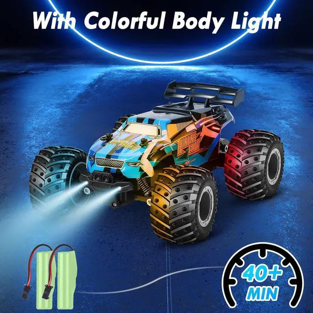 Alt view image 3 of 7 - Remote Control Car, Remote Control Truck, 2.4Ghz All Terrain Off-Road Monster Truck, 20 KM/H Rc Cars with LED Bodylight and 2 Rechargeable Batteries Toys for Boys Age 4-7 8-12