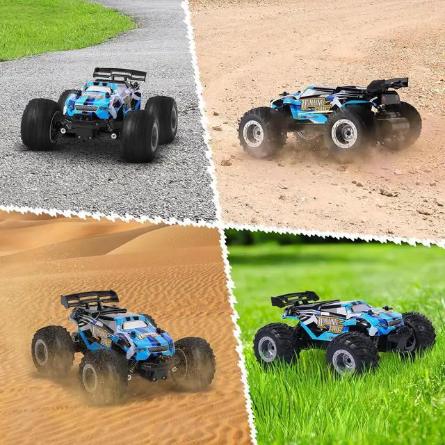 Alt view image 4 of 7 - Remote Control Car, Remote Control Truck, 2.4Ghz All Terrain Off-Road Monster Truck, 20 KM/H Rc Cars with LED Bodylight and 2 Rechargeable Batteries Toys for Boys Age 4-7 8-12