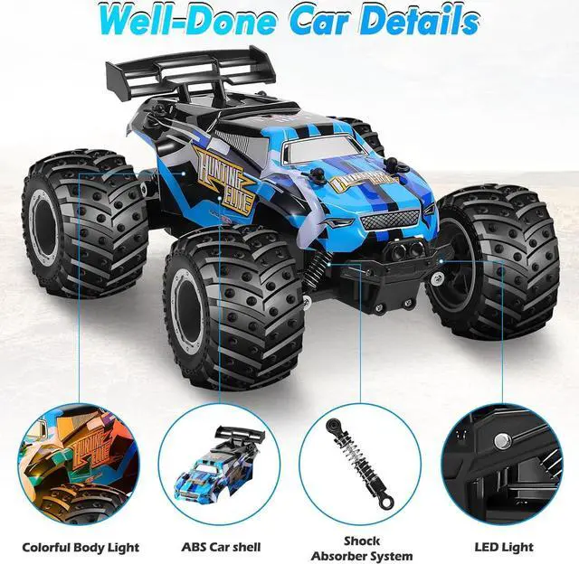 Alt view image 5 of 7 - Remote Control Car, Remote Control Truck, 2.4Ghz All Terrain Off-Road Monster Truck, 20 KM/H Rc Cars with LED Bodylight and 2 Rechargeable Batteries Toys for Boys Age 4-7 8-12