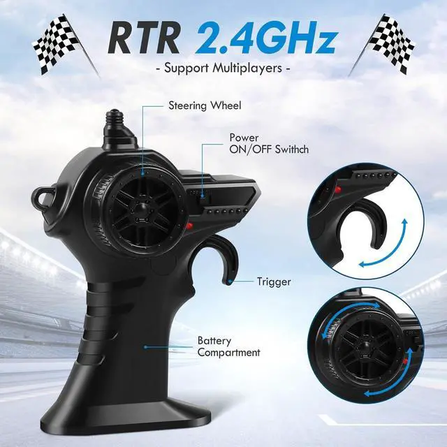 Alt view image 7 of 7 - Remote Control Car, Remote Control Truck, 2.4Ghz All Terrain Off-Road Monster Truck, 20 KM/H Rc Cars with LED Bodylight and 2 Rechargeable Batteries Toys for Boys Age 4-7 8-12