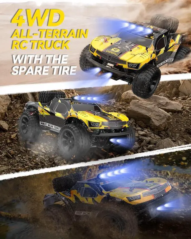 Alt view image 4 of 7 - DEERC 9201E 1:10 Large Remote Control Truck with Lights, Fast Short Course RC Car, 48 km/h 4x4 Off-Road Hobby Grade Toy Monster Crawler Electric Vehicle with 2 Rechargeable Batteries for Adult Kid Boy