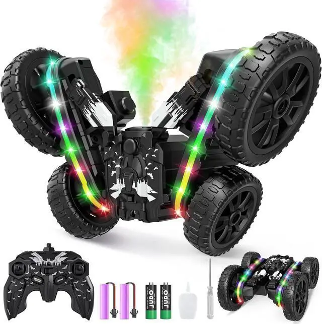 Main image of Remote Control Car,RC Cars with Sides Light and Headlights,360°Rotating 4WD Off-Road RC Stunt Car,2.4Ghz All Terrain Toy Car for Boys Age 4-7 Kids Toy for 8-12 Boys Girls Birthday Gift(Black)