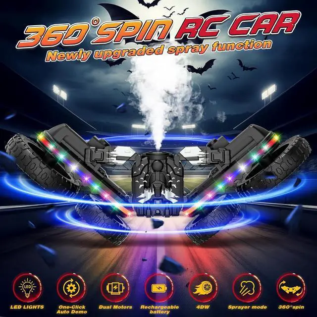 Alt view image 2 of 7 - Remote Control Car,RC Cars with Sides Light and Headlights,360°Rotating 4WD Off-Road RC Stunt Car,2.4Ghz All Terrain Toy Car for Boys Age 4-7 Kids Toy for 8-12 Boys Girls Birthday Gift(Black)