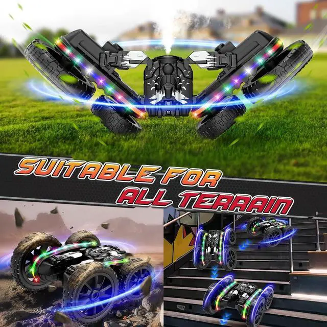 Alt view image 4 of 7 - Remote Control Car,RC Cars with Sides Light and Headlights,360°Rotating 4WD Off-Road RC Stunt Car,2.4Ghz All Terrain Toy Car for Boys Age 4-7 Kids Toy for 8-12 Boys Girls Birthday Gift(Black)