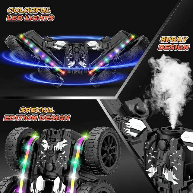 Alt view image 5 of 7 - Remote Control Car,RC Cars with Sides Light and Headlights,360°Rotating 4WD Off-Road RC Stunt Car,2.4Ghz All Terrain Toy Car for Boys Age 4-7 Kids Toy for 8-12 Boys Girls Birthday Gift(Black)