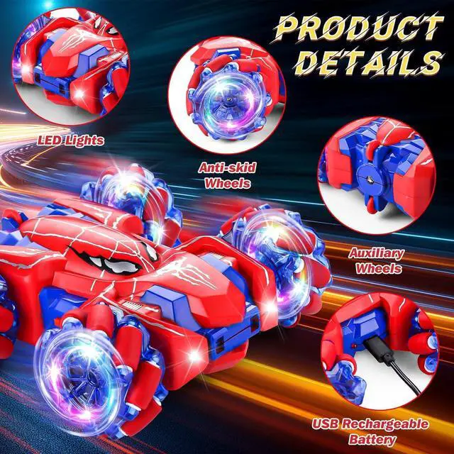 Alt view image 2 of 7 - Spider Remote Control Car, 2.4Ghz RC Cars with Headlight Double Sided Off-Road 360° Rotating RC Drift Car, Rechargeable Indoor Outdoor 4WD RC Stunt Car Spider Toys for Boys 4-6 5-7 8-13