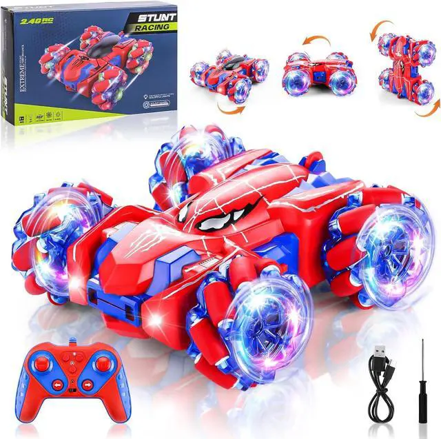 Main image of Spider Remote Control Car, 2.4Ghz RC Cars with Headlight Double Sided Off-Road 360° Rotating RC Drift Car, Rechargeable Indoor Outdoor 4WD RC Stunt Car Spider Toys for Boys 4-6 5-7 8-13