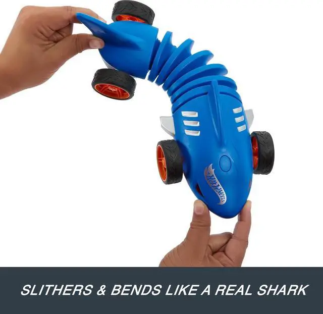 Alt view image 3 of 6 - Hot Wheels RC Toy Car, Remote-Control Shark Speeder in 1:15 Scale That Bends, Turns & Slides Like a Mutant Machine, Features Lights & Sounds