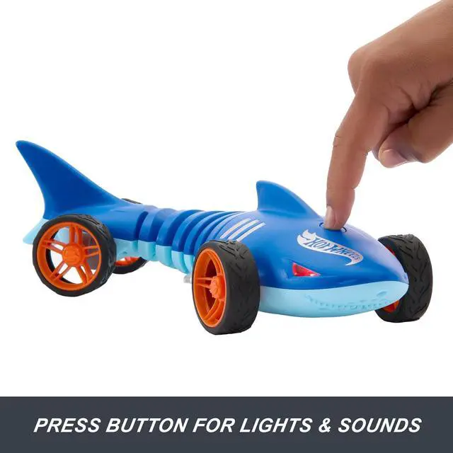 Alt view image 4 of 6 - Hot Wheels RC Toy Car, Remote-Control Shark Speeder in 1:15 Scale That Bends, Turns & Slides Like a Mutant Machine, Features Lights & Sounds