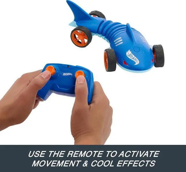 Alt view image 5 of 6 - Hot Wheels RC Toy Car, Remote-Control Shark Speeder in 1:15 Scale That Bends, Turns & Slides Like a Mutant Machine, Features Lights & Sounds