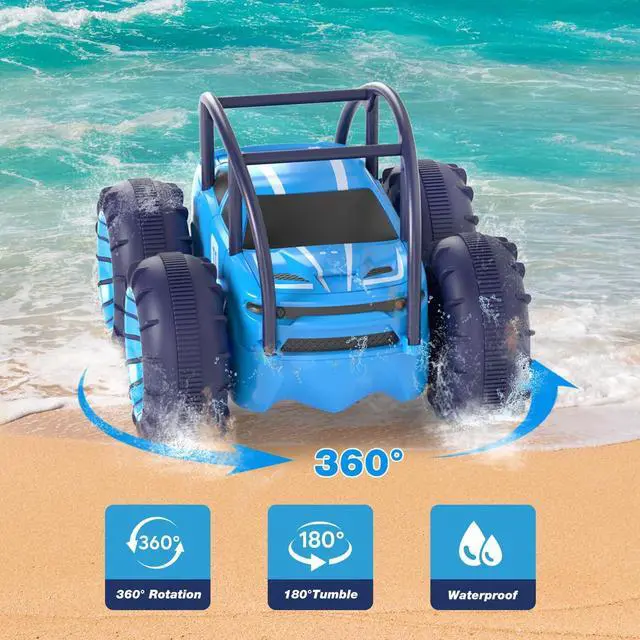 Alt view image 4 of 6 - MaxTronic Amphibious Remote Control Car,Rechargeable RC Cars Toy 360° Flips Rotation Stunt Crawler 15KM/H 4WD All Terrain Outdoor Indoor Toy for Kids Boys Girls 3-12