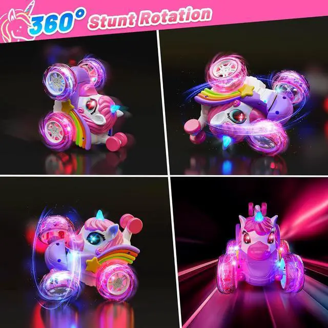 Alt view image 2 of 7 - Carsky Remote Control Car RC Stunt Cars for Girl 360°Stunt Rotation 4WD Remote Cars for Kids 3-6 Double Sided RC Car with LED Lights,2.4GHz Electric Toy Car,Birthday Gift for 3 4 5 6 Year Old Girl