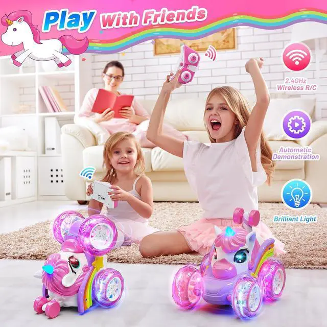 Alt view image 3 of 7 - Carsky Remote Control Car RC Stunt Cars for Girl 360°Stunt Rotation 4WD Remote Cars for Kids 3-6 Double Sided RC Car with LED Lights,2.4GHz Electric Toy Car,Birthday Gift for 3 4 5 6 Year Old Girl