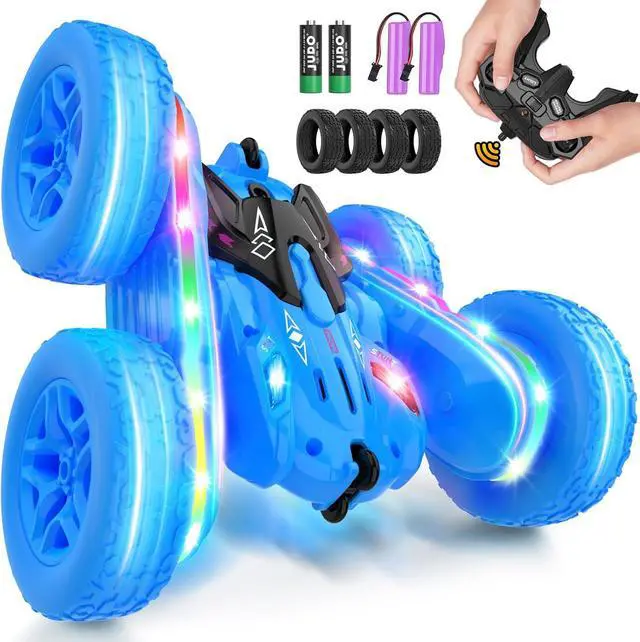Main image of Remote Control Car,RC Cars with Sides Light Strip and Headlights,Double Sided 360 Flips Rotating RC Stunt Car,2.4Ghz All Terrain Toys for Ages 4-6 Kids Toy for Boys Girls Birthday Gift(Blue)