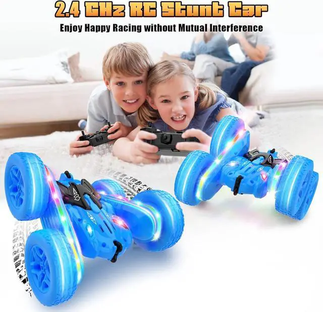 Alt view image 3 of 7 - Remote Control Car,RC Cars with Sides Light Strip and Headlights,Double Sided 360 Flips Rotating RC Stunt Car,2.4Ghz All Terrain Toys for Ages 4-6 Kids Toy for Boys Girls Birthday Gift(Blue)